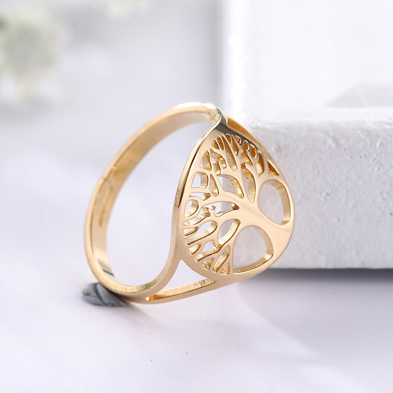 Tree of Life: Anello Regolabile Placcato d'oro 18K